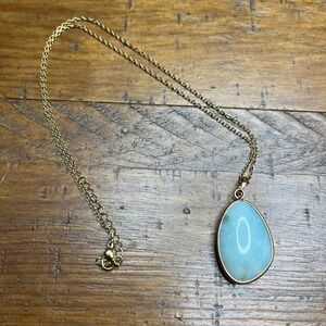 Light Blue Stone Teardrop Pendant Necklace Gold Tone Rope Chain Adjustable